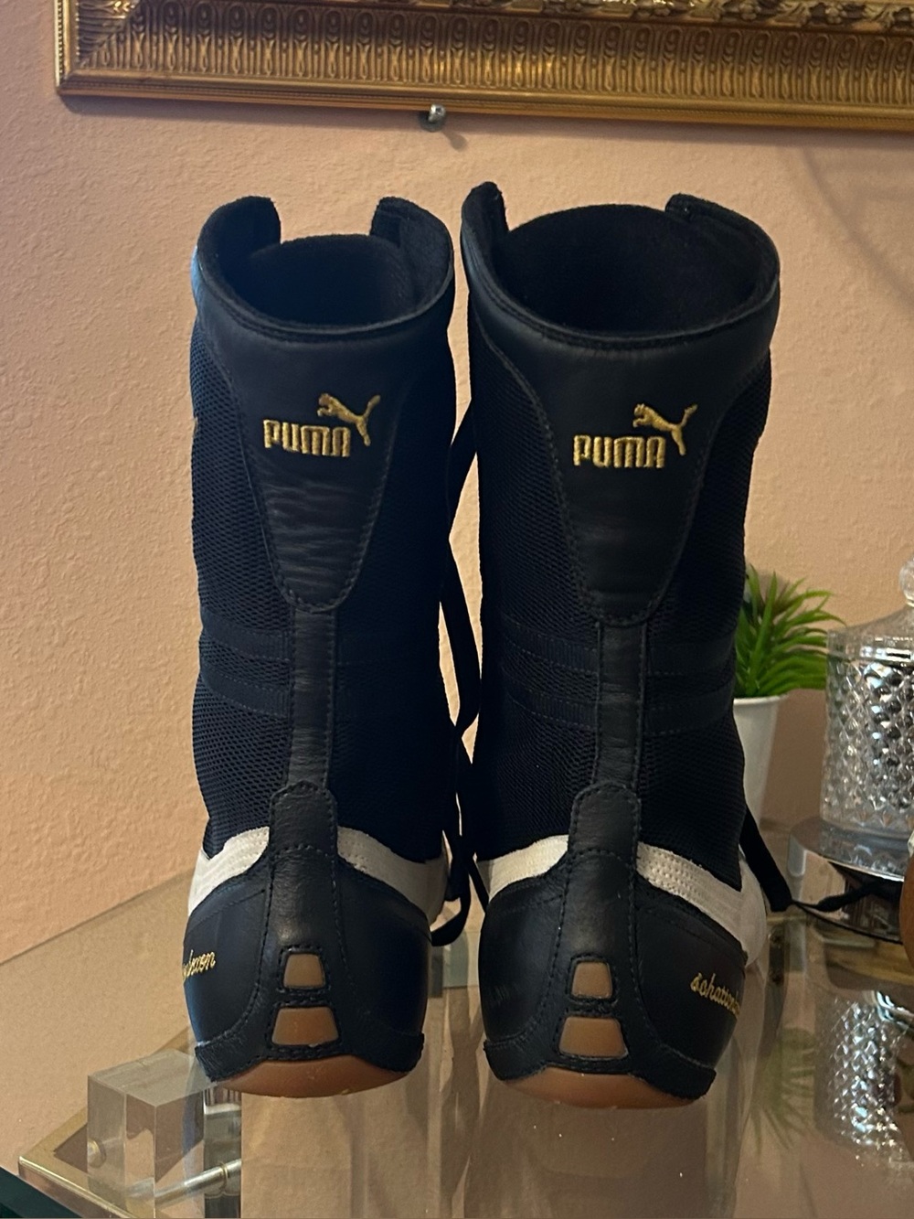 Vintage Puma Schattenboxen Boxing Boots Black and Cream High-Top Sneakers 11/12 - Picture 12 of 16